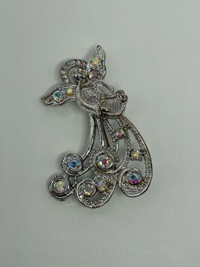 Silver-tone Crystal Angel Brooch - Iridescent Stones